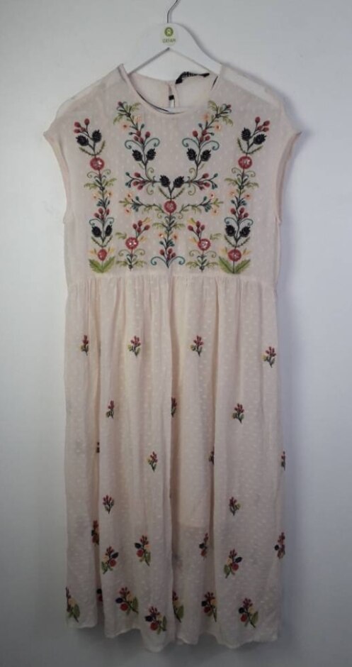 Zara Woman Floaty Embroidered Dress New Pale Pink Size: M