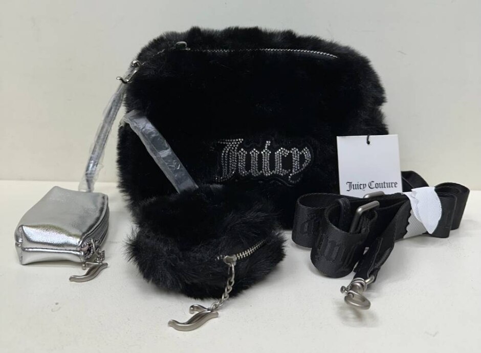 Azalea Squared Juicy Couture Black Silver Rhindstone Crossbody Bag With Two Key Chain Purses