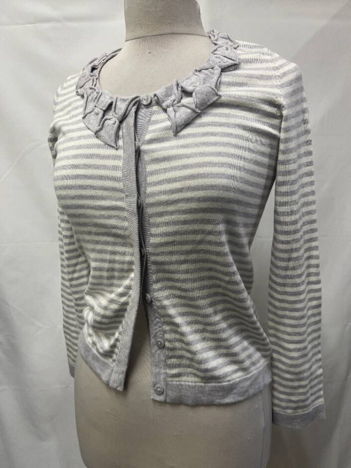 Boden Fitted Striped Cardigan White/grey Size: 8