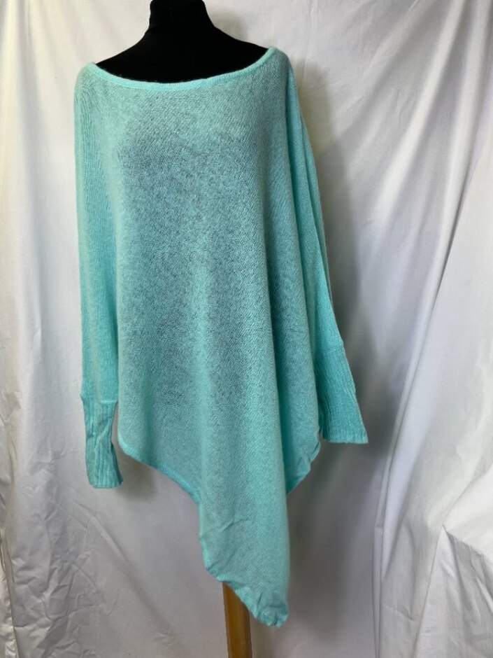 Denner 100% Cashmere Sleeved Poncho Cape Jumper Blue Size: One Size