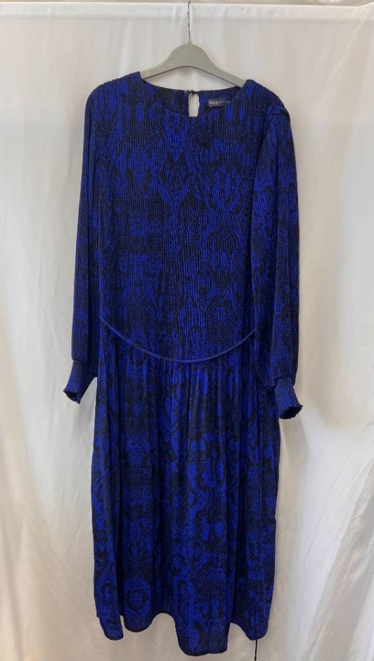 M&s Marks & Spencer Blue And Black Dress Blue Size: 14