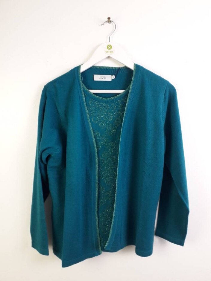 Honor Millburn Mock Cardigan Layered Jumper Turquoise Size: M