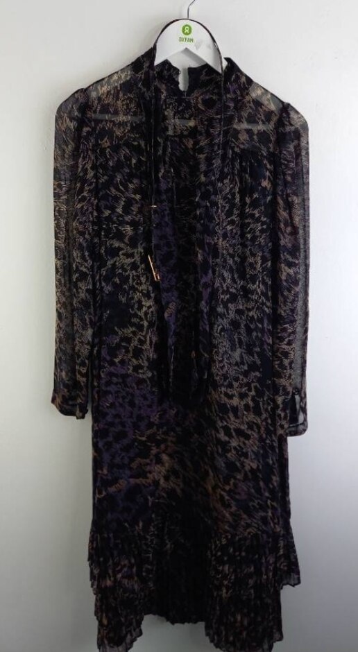 Elida Sheer Tiered Dress Black & Purple Size: 14