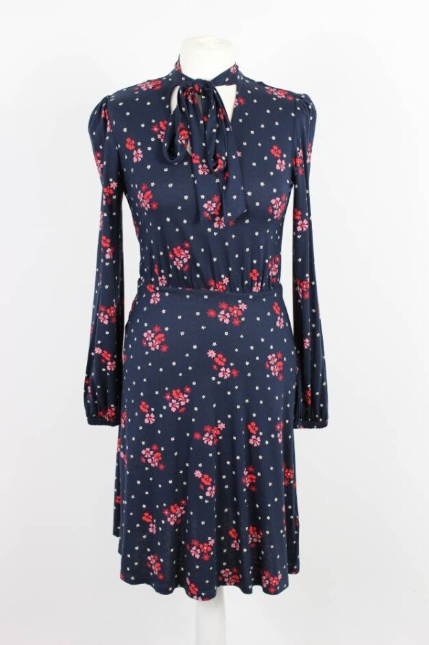 M&s Floral Patterned V-neck Dress Navy/pink/white Size: 6