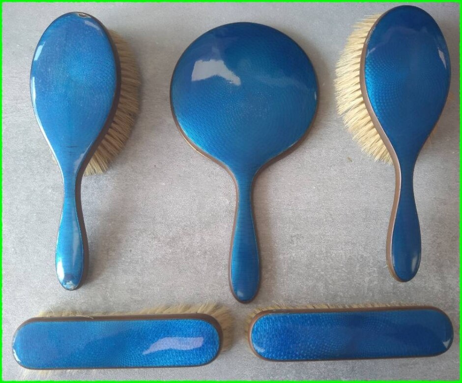 Vintage Art Deco Guilloche Enamel Vanity Or Dressing Table Set
