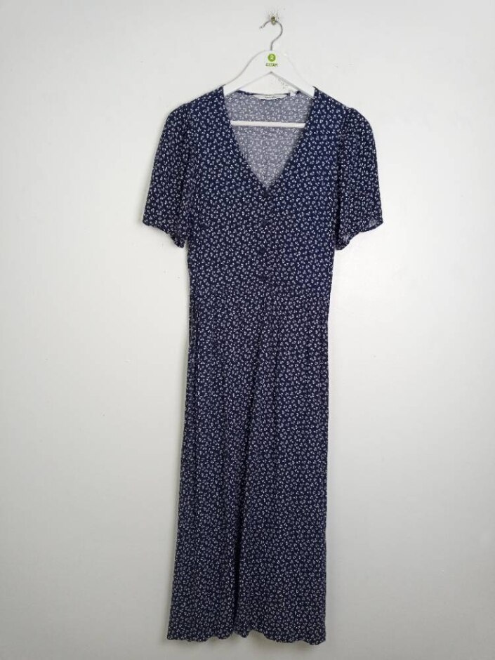 &other Stories Women's Floral Print Midi Dress Size: 38 Navy Size: M