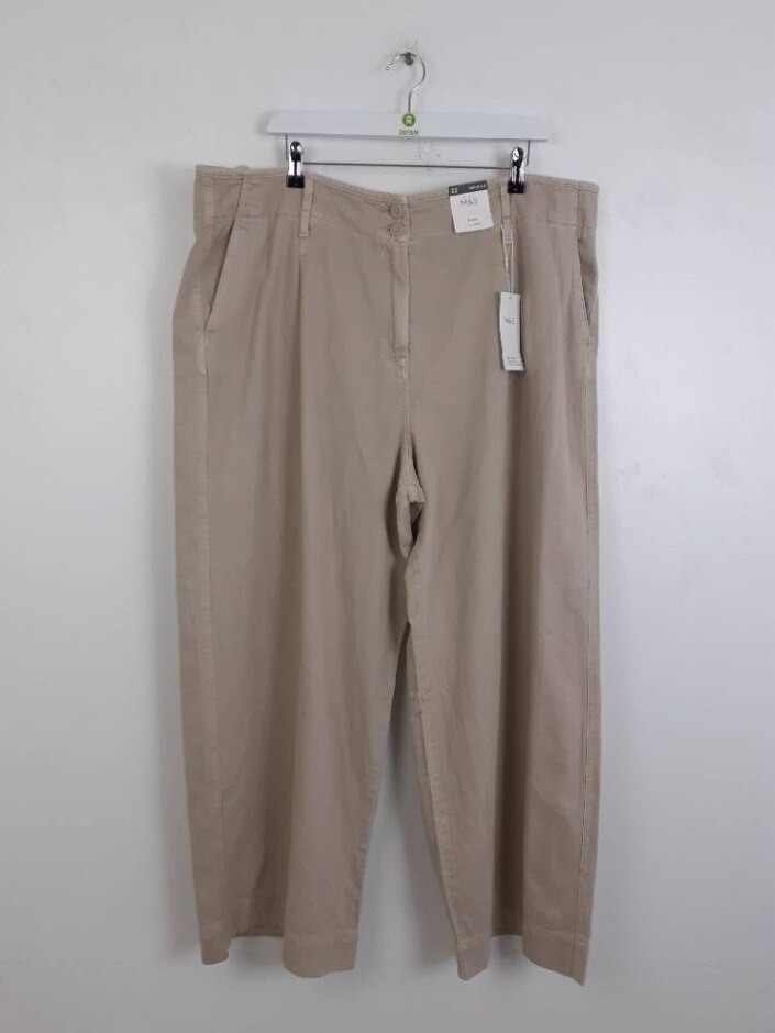 M&s Marks & Spencer Women's Wide Leg Trousers Cream Size: 22