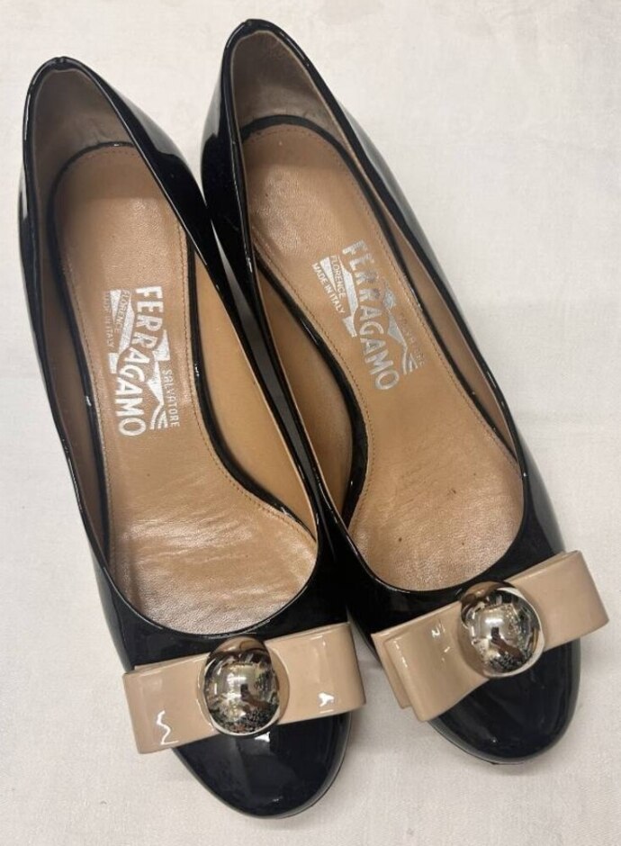 Salvatore Ferragamo Patent Leather Court Shoes, Bow Detail, Uk4