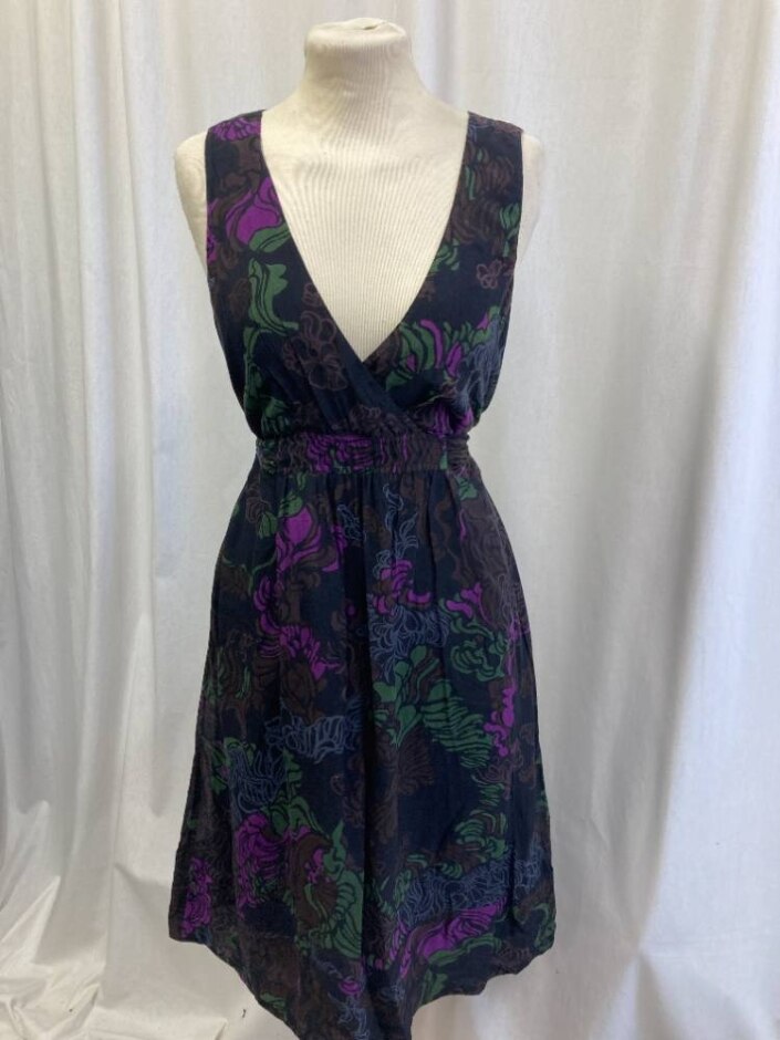 French Connection Floral Design Summer Dress Black And Multi Size: 10