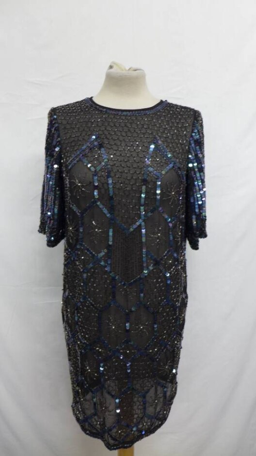 Asos Shiny Sequin Party Top Black & Rainbow Size: 8