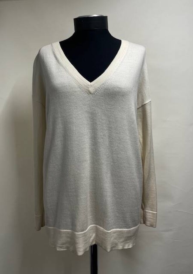 Reiss Wool V-neck Top Cream Size: M