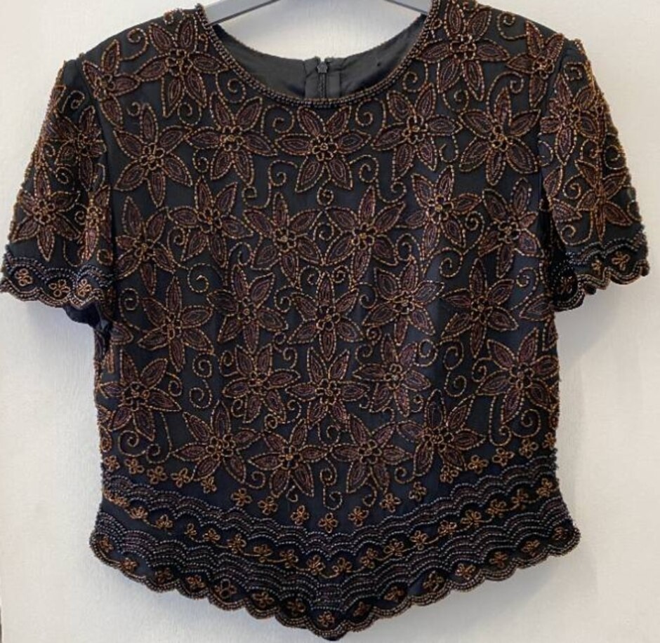 Unbranded Beaded Short Sleeve Top Black/copper Size: 10