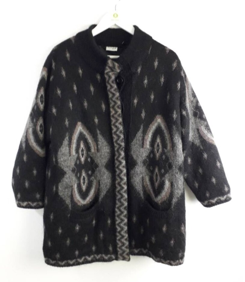 Norjai Vintage Knit Cardigan Coat Black Size: Xxl