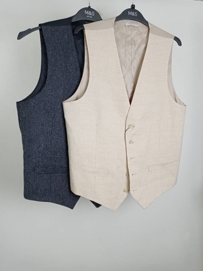 M&s Marks & Spencer 2xbundle Waistcoats Size 40'' Ivory Navy Size: One Size