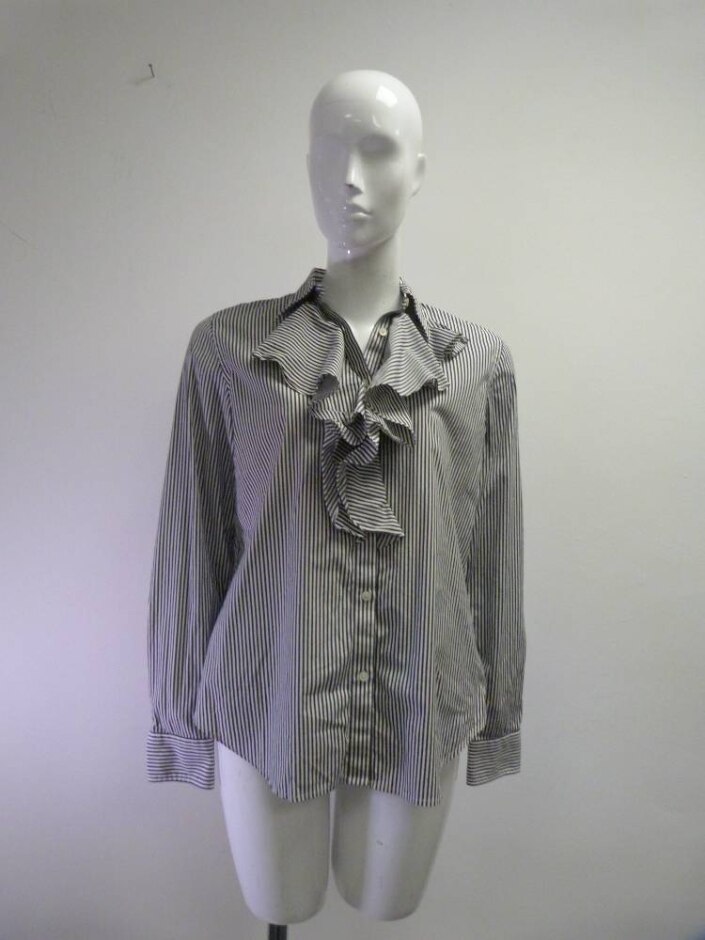 Lauren Ralph Lauren Stripped Ruffle-collar Blouse Black & White Size: M