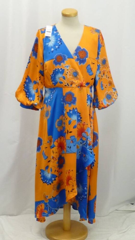 Bnwt Liquorish Floral Midi Dress Orange And Blue Size: 14