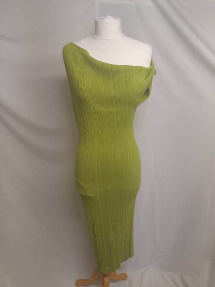 The Sei Asymmetric Rib Knit Dress Lime  Size: M