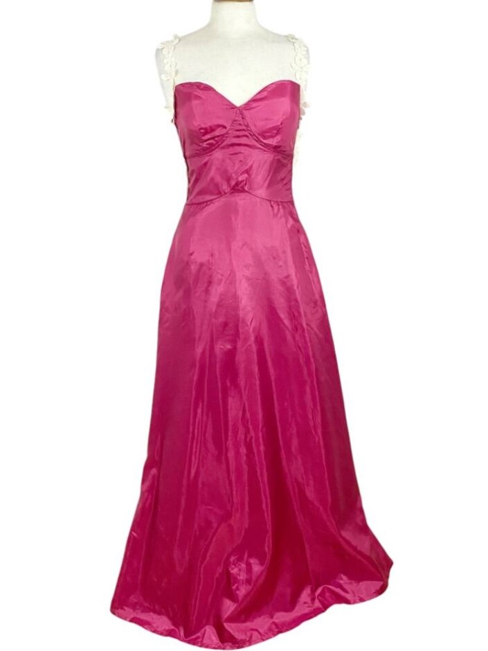 Unbranded Back Illusion Net Satin Dress Fuchsia Size: 10
