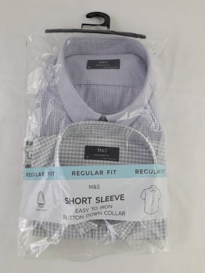 M&s Men's 2pcs Short Sleeve Shirts Size 19'' Collar Purple Grey Size: One Size