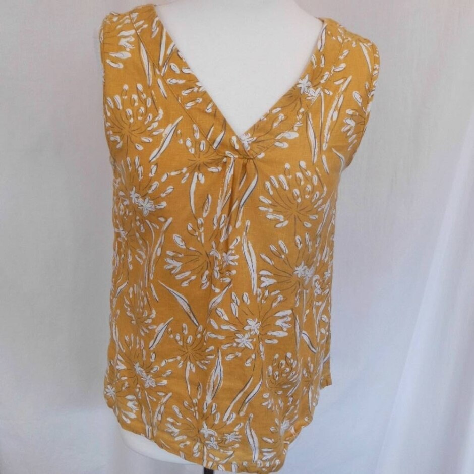 Seasalt Cornwall Phormium Top Sleeveless V-neck Blouse  Gold/cream Size: 10
