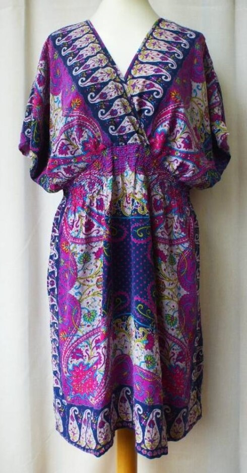 Warehouse Silk Paisley Boho Kaftan Dress Purple Size: 14