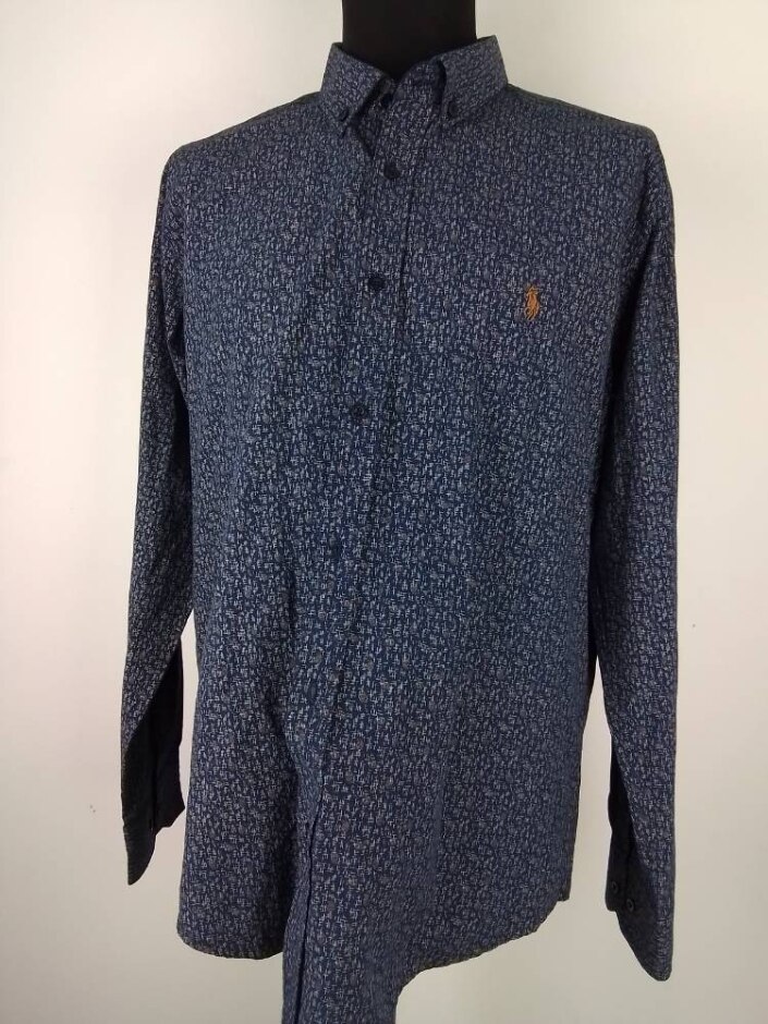 Ralph Lauren Patterned Button Up Shirt Navy Size: Xxl