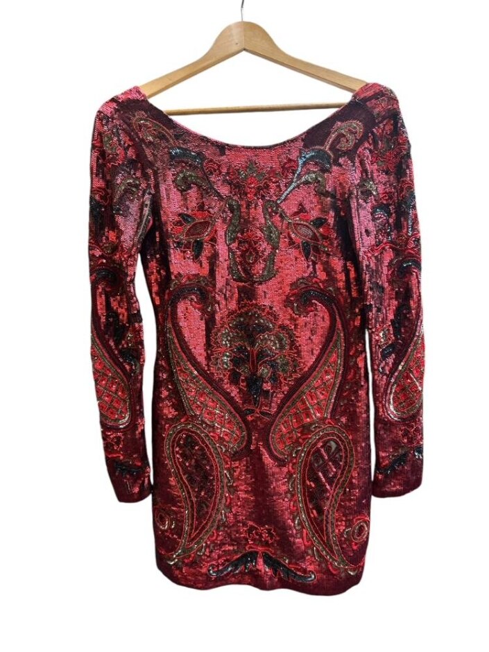 Needle And Thread Long Sleeve Mini Dress Red And Gold Size: 8