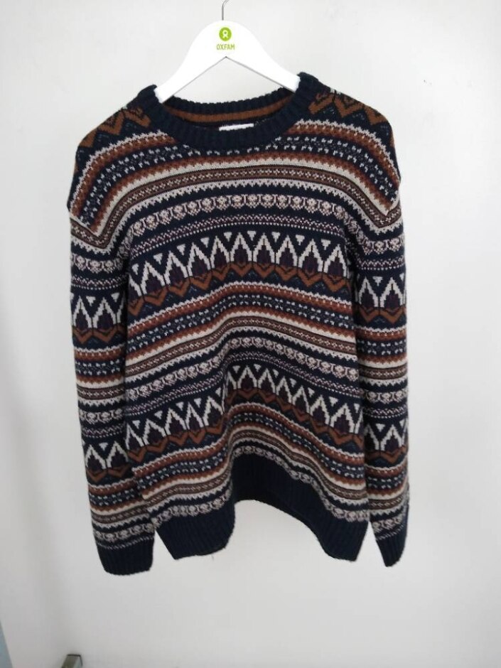 M&s 50% Lambs Wool Patterned Jumper Multicolour Size: M