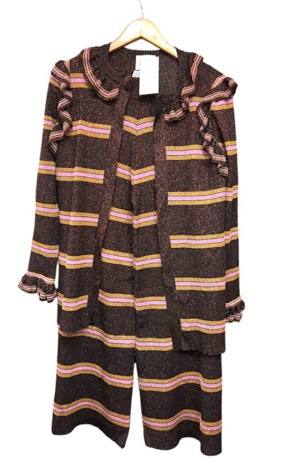 Hayley Menzies Shimmer Stripe Trousers & Top Bronze Size: M