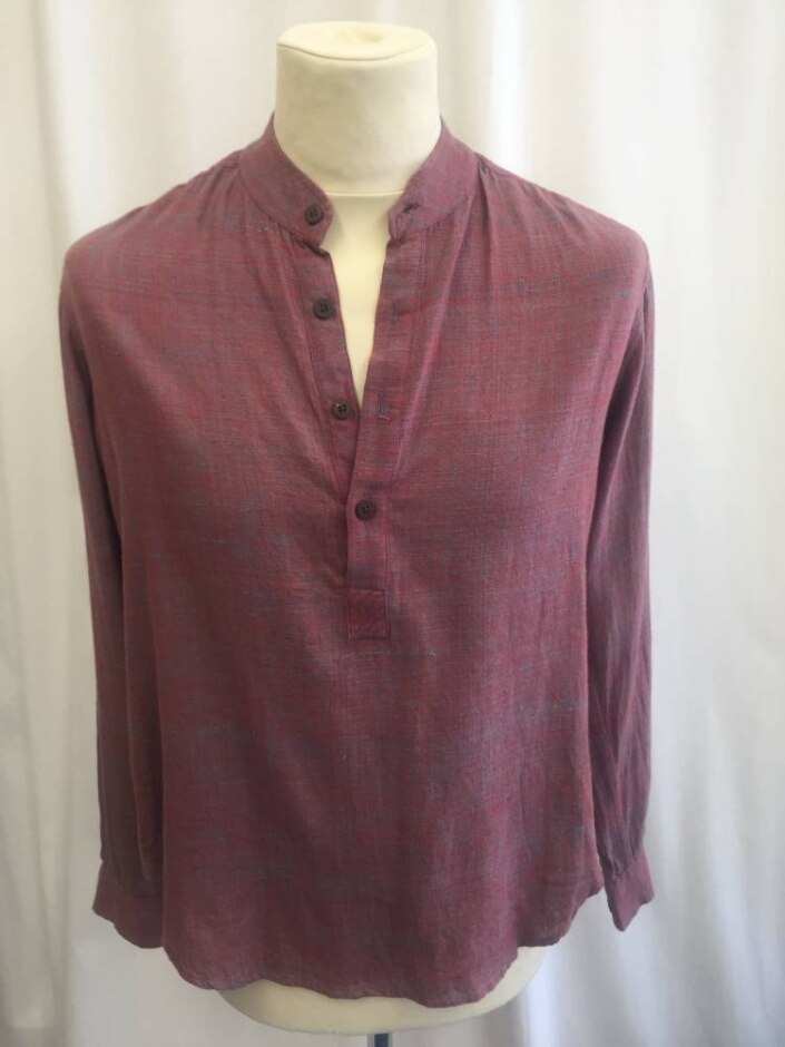 Fabindia Grandad Collar Smock Shirt Red/blue Size: S