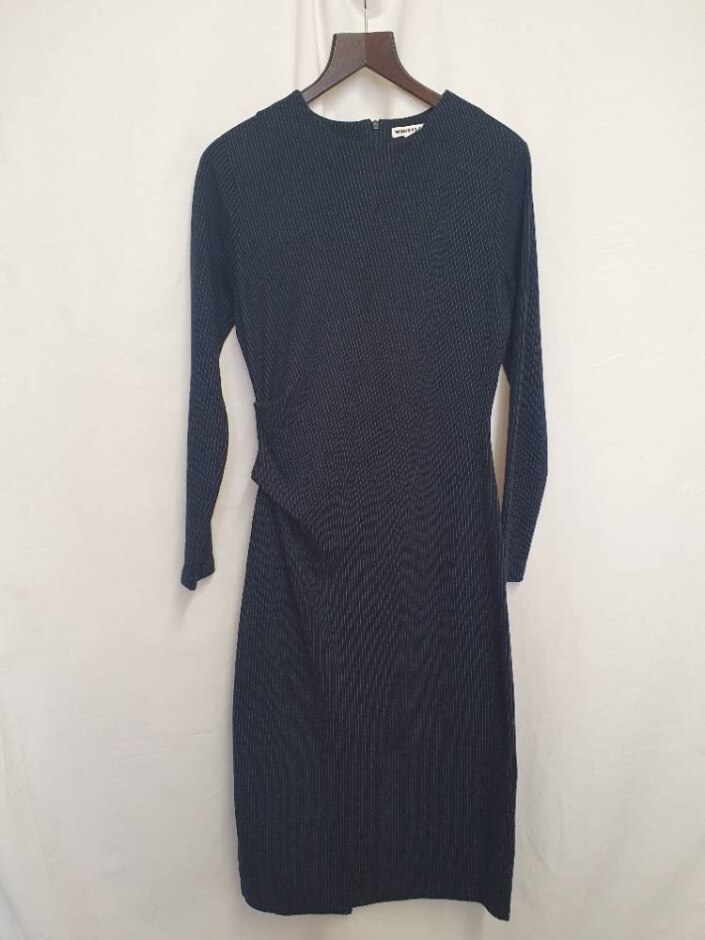 Whistles Pinstripe Maxi Dress Navy Size: 14
