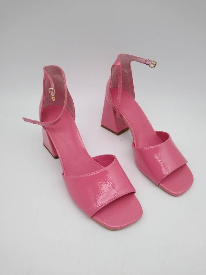 M&s Open Toe Leather Strap Block Heel Shoes In Pink Size 6.5 New