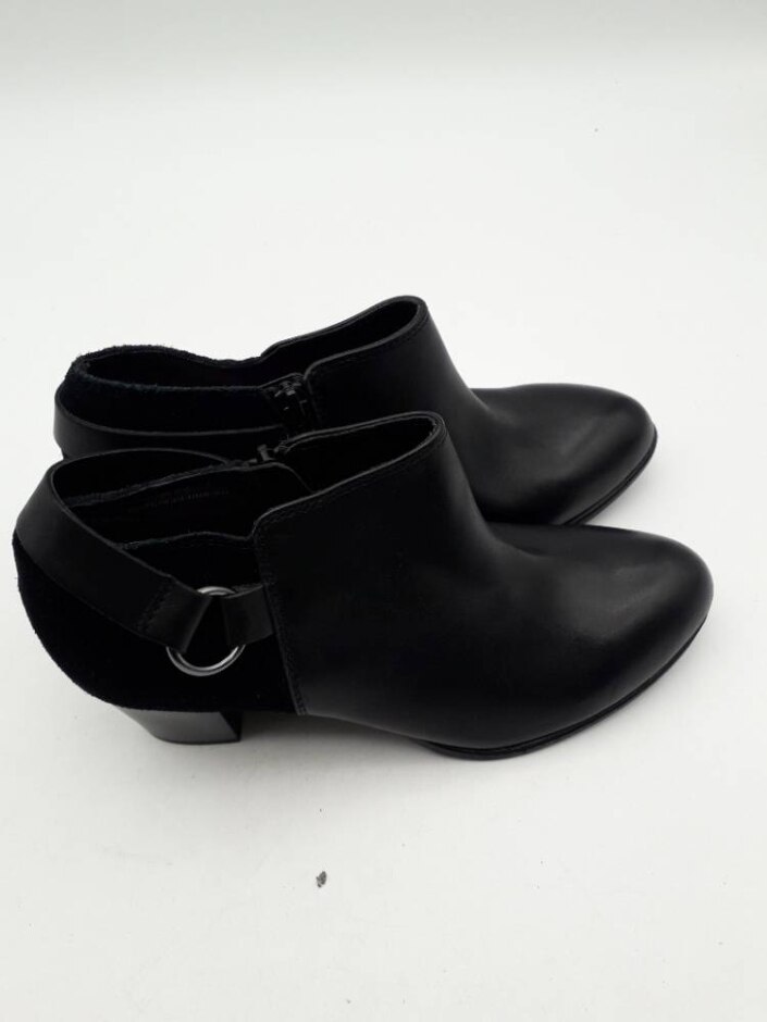 M&s Collection Leather Size 5.5 Black Side Buckle Zipped Boot New