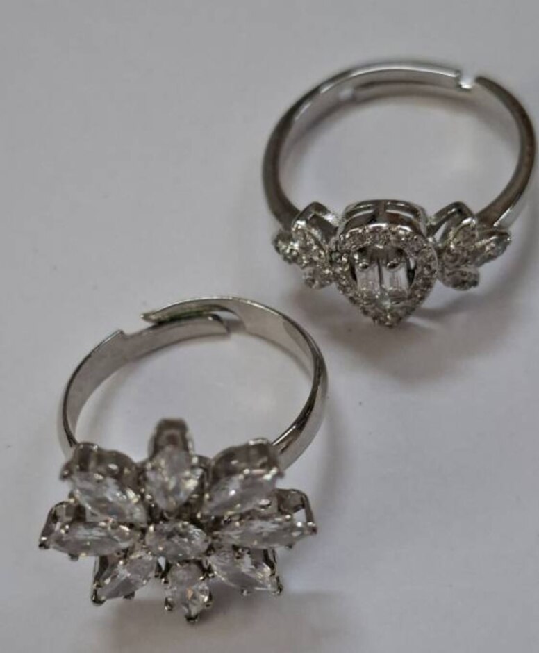 Two X Silver Colour Clear Gem Costume Jewellery Adjustable Rings New No Tags Size N