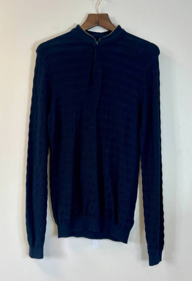 Massimo Dutti Henley Shirt Black Size: S