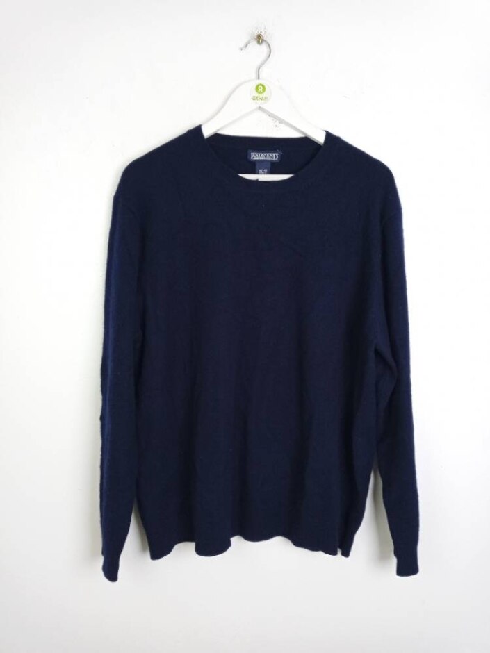 Lands' End Men's 100%cashmere Crew Neck Jumper Navy Size: L