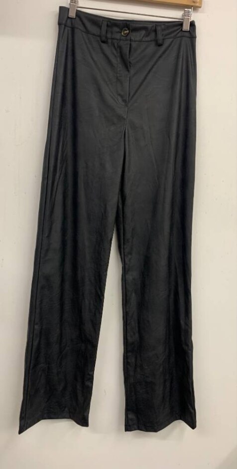 Boohoo Wide Leg Leather Look Trousers Black Size: 10