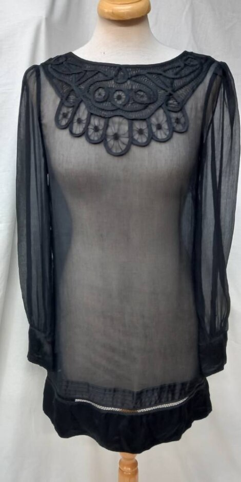 Monsoon Sheer Tunic Top Black Size: 8