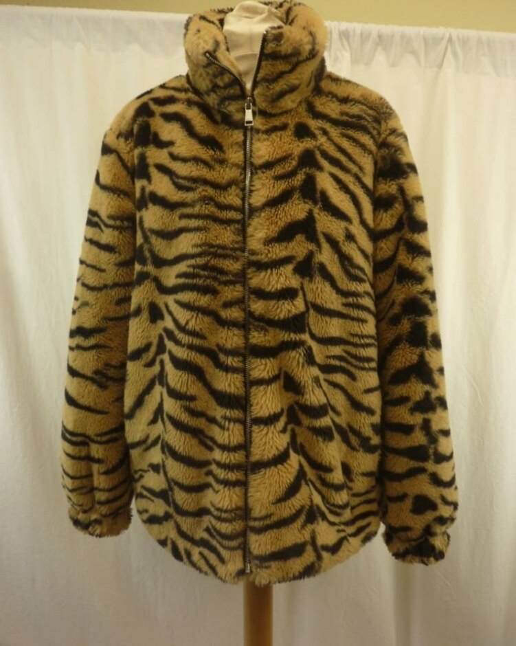 Ax Paris Zip Up Leopard Faux Fur Jacket Brown And Black Size: 12