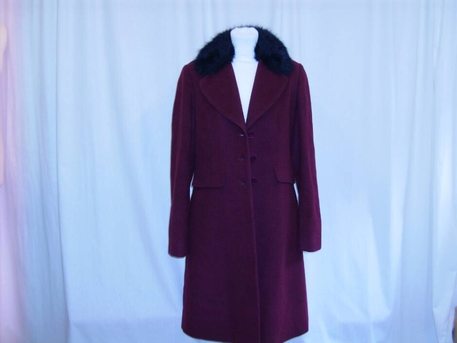 Feraud Wool Mix Fur Collar Coat Purple Size: 14