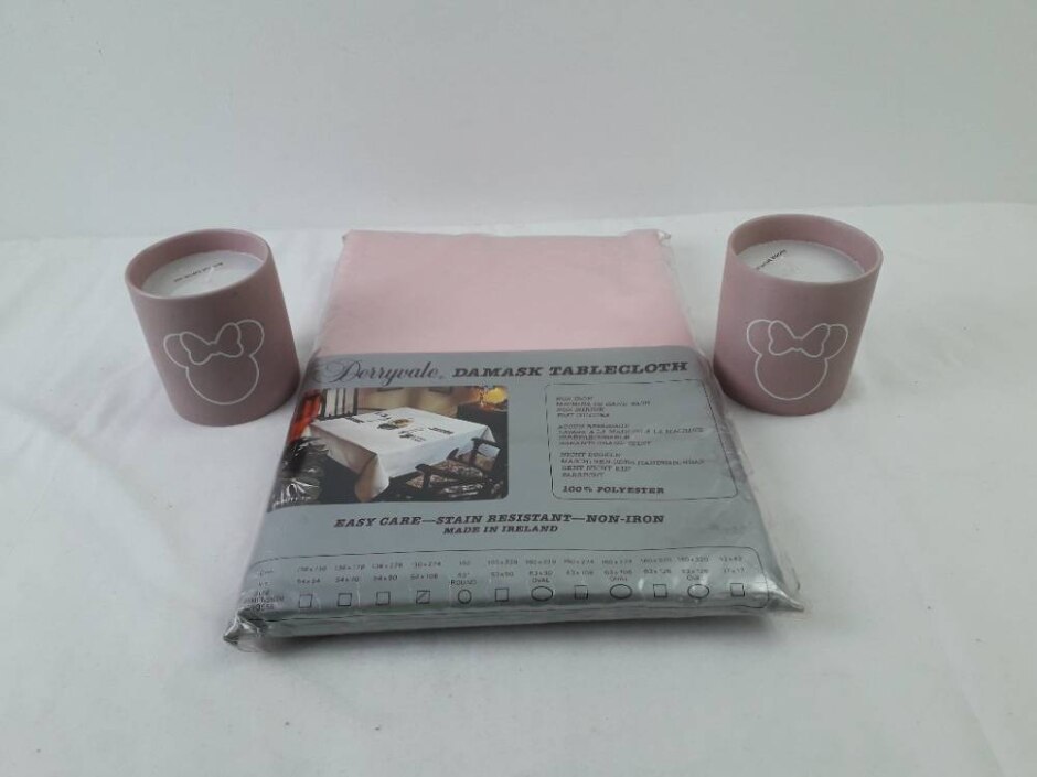Derryvale & Disney 3pcs Dining Room Bundle Table Cloth And Candles Pink