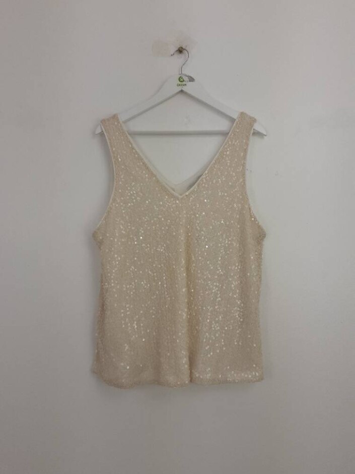 M&s  Sequin V-neck Cami Top Ecru Size: 20