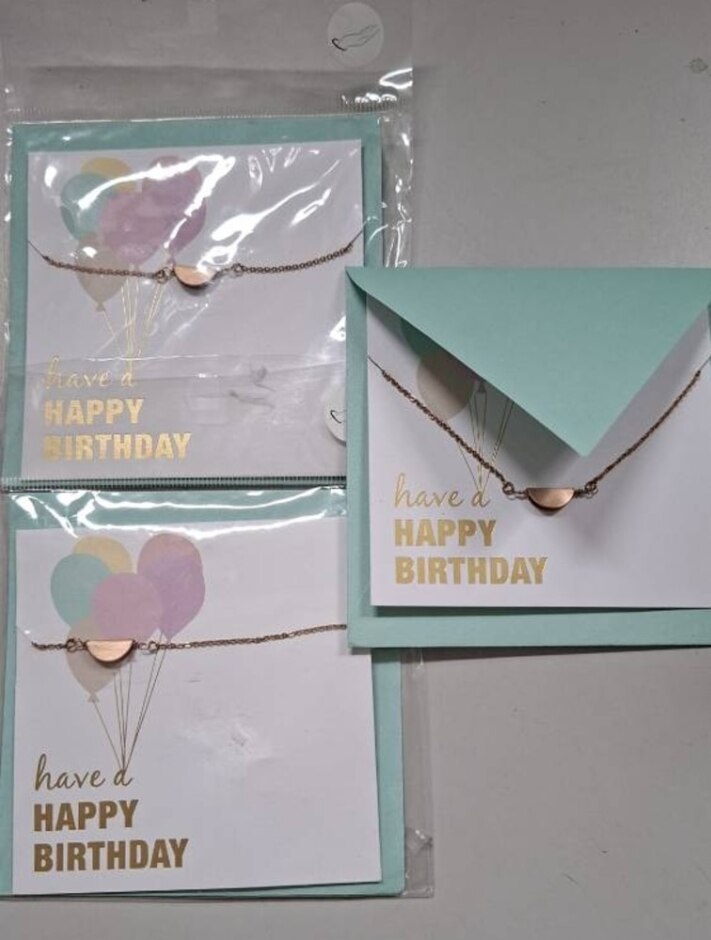 Pack Of 3 Happy Birthday Cards With A Rose Gold Colour Choker Pendant Necklace Brand New