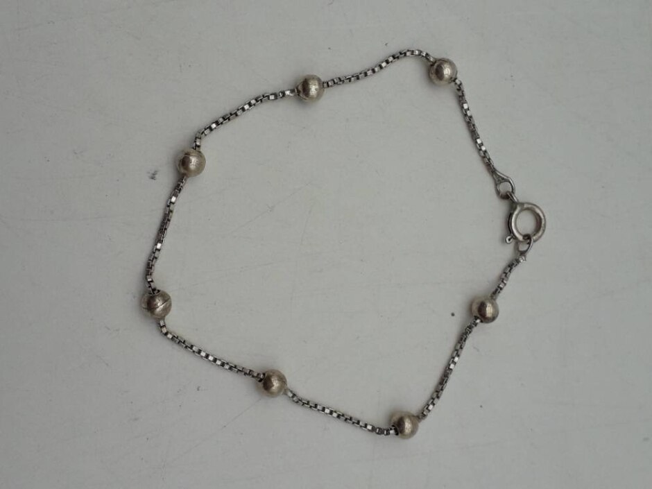 925 Sterling Silver Bead Chain Bracelet 19cm