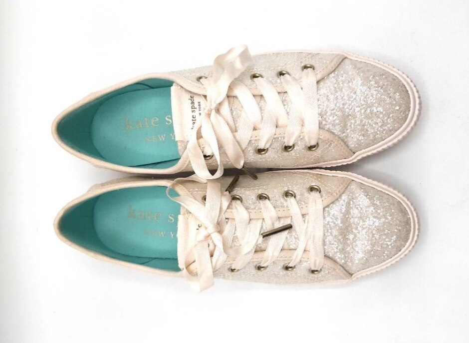 Kate Spade Trista Glitter Trainers Cream Size 5.5