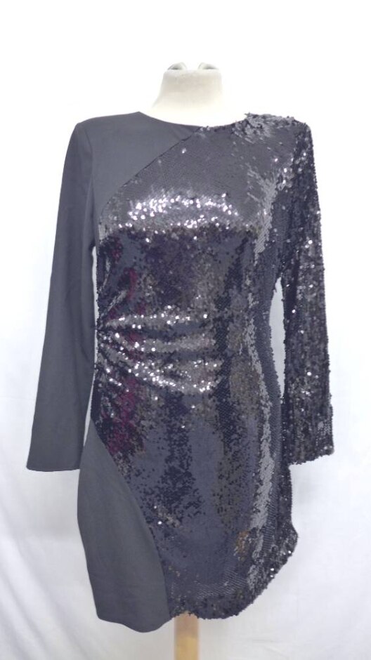 Zara Shiny Sequin Party Dress Jet Black Size: M