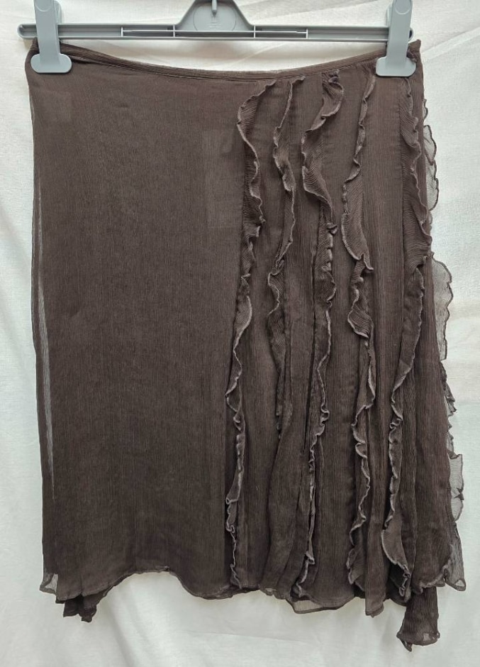 Bruuns Bazaar Silk Ruffle Skirt Dark Brown Size: 10