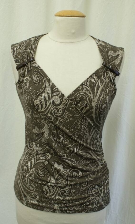 Michael Kors Sleeveless Wrap Front Top Taupe & White Size: M