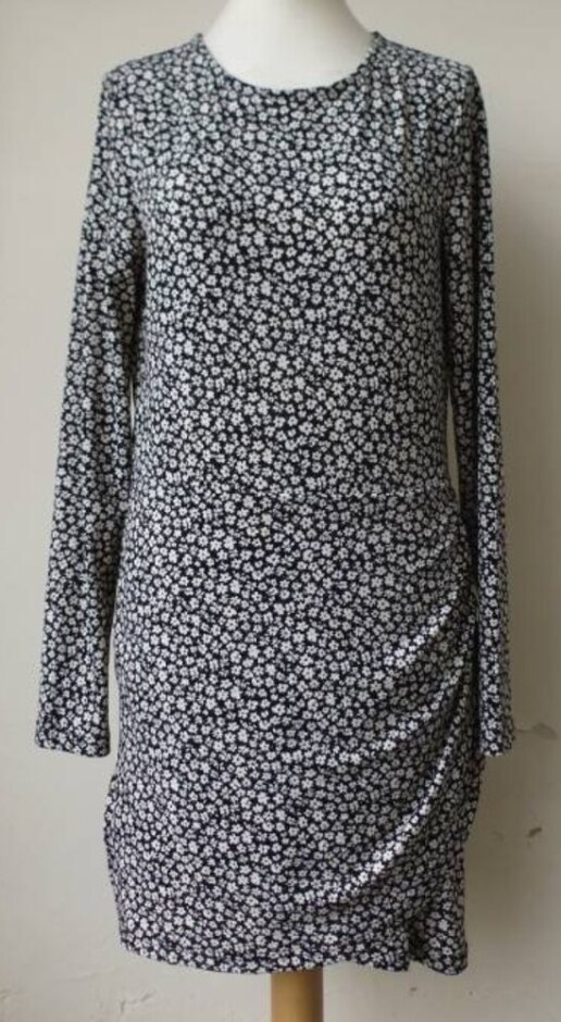 Mango Flower Print Jersey Mini Dress Monochrome Size: M