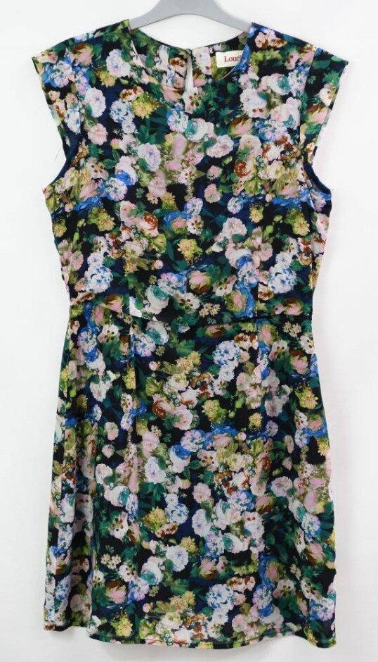 Louche Dress With Floral Pattern Green/blue Size: 10